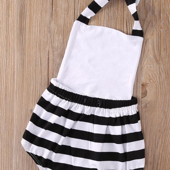 New Black & White Striped Deer Bodysuit Baby Girl - Picture 2 of 4